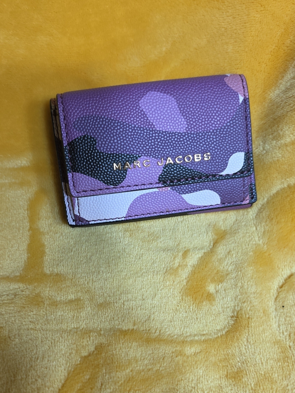 Authentic Marc Jacobs Purple Camo Leather Card Case with Gold Logo